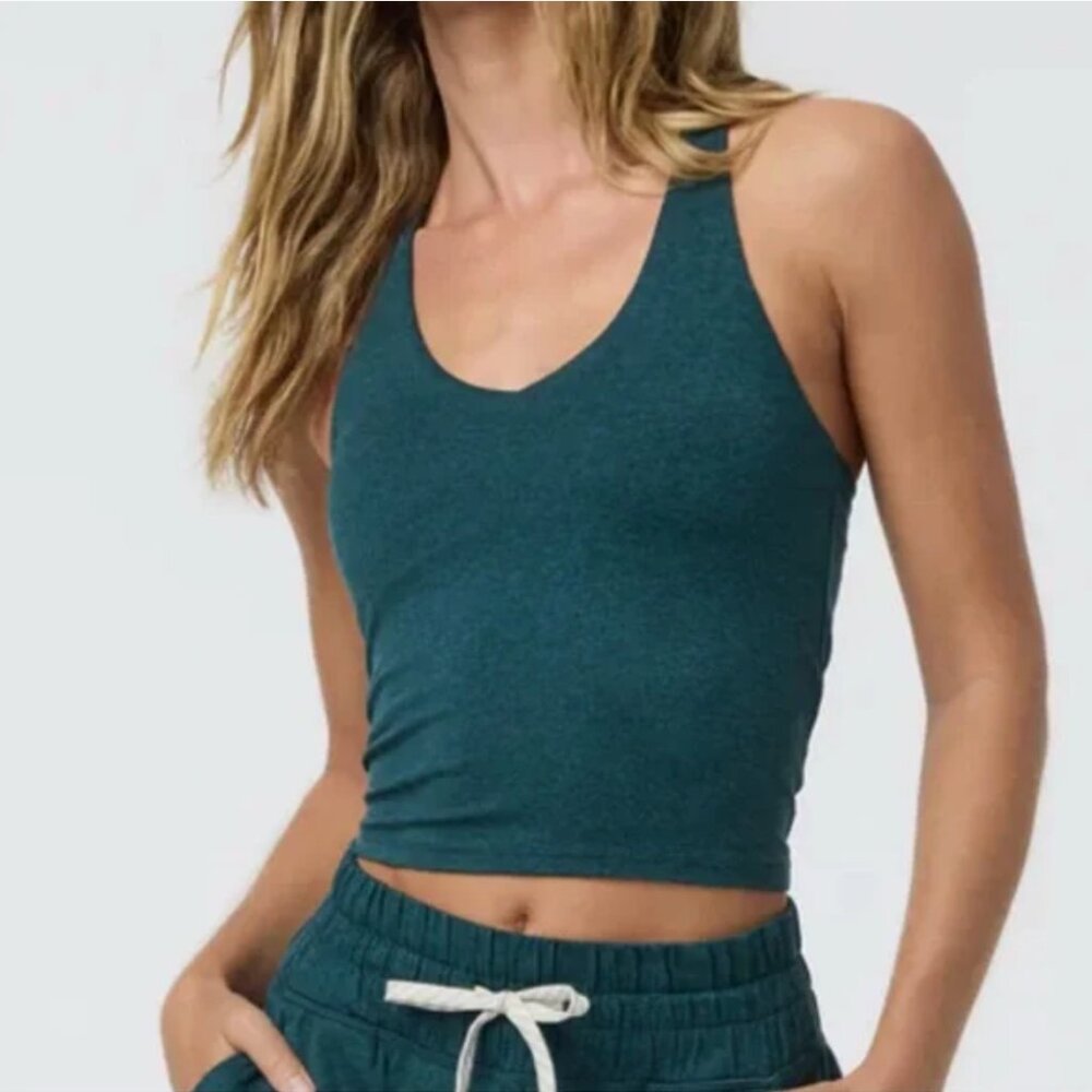 Vuori Halo Performance Crop 2.0, Moss Heather, Size Large